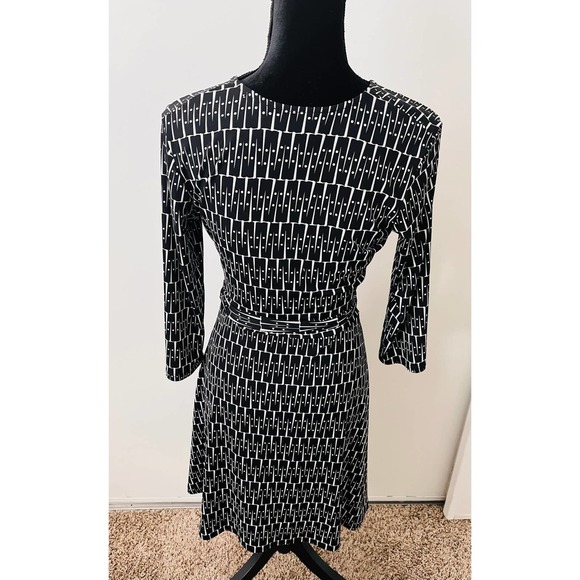 Leota Faux Wrap Dress - Black & White - Medium - Picture 3 of 5